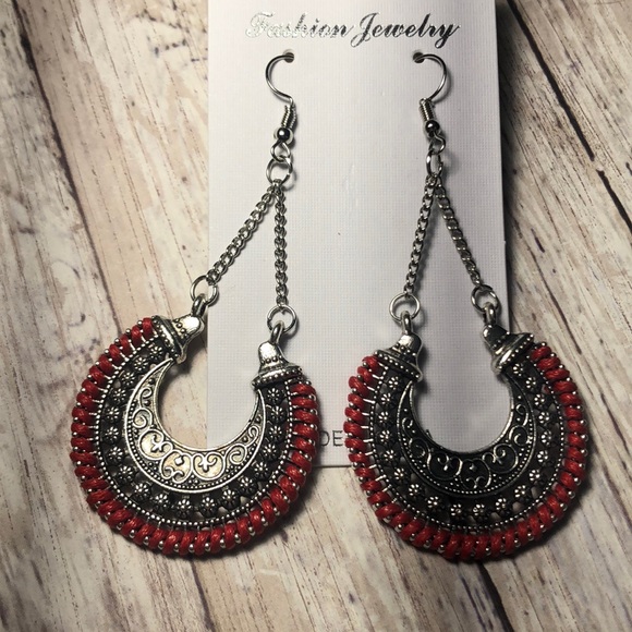 CeCe’s Closet Jewelry - Tibetan style red & silver earrings NWT